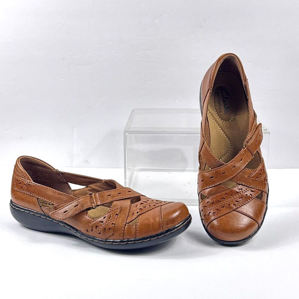 Clarks Ashalnd Spin Q Shoes Womens 6 Brown Leather Mary Jane Flats Comfort Strap